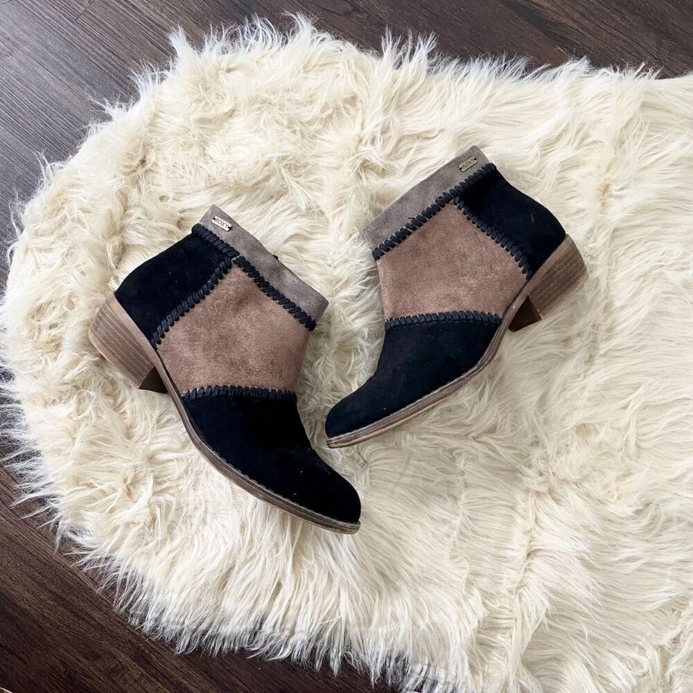Roxy Early 2000's Suede Patchwork Brown Black Ankle Booties US 8.5